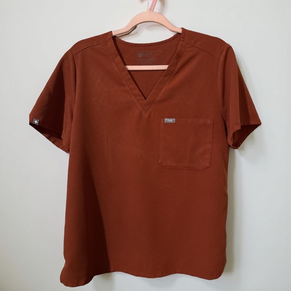 Figs V-Neck Scrub Tops - pink, rust orange, green - Picture 2 of 4